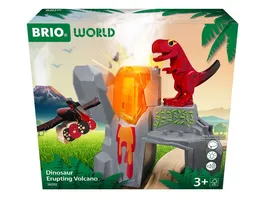 BRIO World 36092 Dinosaurier Vulkan mit Ausbruchsfunktion Zugset fuer Kinder ab 3 Jahren