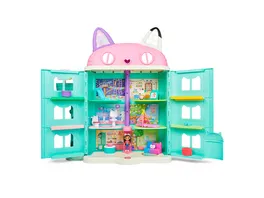 Spin Master Gabby s Dollhouse Puppenhaus mit 2 Spielzeugfiguren 8 Moebelstuecken 3 Zubehoerteilen 2 Ueberraschungsboxen und Geraeuschen