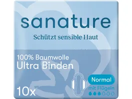 Sanature 100 Baumwolle Ultra Binden Normal mit Fluegeln