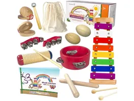 Schmetterline Musikset Regenbogen 16 tlg Musikinstrumente Set aus Holz Premium Set mit Xylophon und Liederbuch