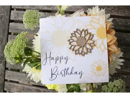 Grusskarte Druck mit Holzschriftzug Birthday Sonnenblumen