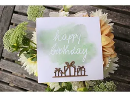 Grusskarte Druck mit Holzschriftzug Birthday Paeckchen