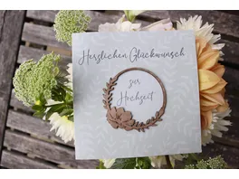 Grusskarte Druck mit Holzschriftzug Blumenring