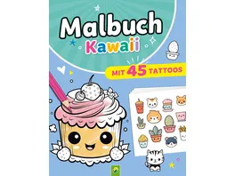 Malbuch Kawaii mit 45 Tattoos