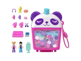 Polly Pocket Bubble Tea Pandaschatulle mit 2 kleinen Puppen und Panda tierisches Spielzeug mit Lebensmittel Zubehoerteilen