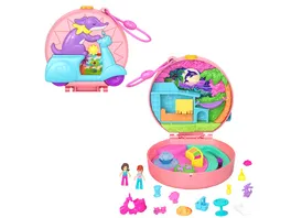 Polly Pocket Adventure Moped Schatulle mit 2 kleinen Puppen und Tier Reisespielzeug mit Zubehoerteilen fuer Tier und Fahrzeug