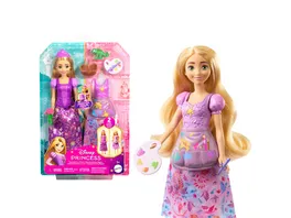 Disney Princess 2 in 1 Geschichten Rapunzel Modepuppe mit 2 Oberteilen zum Anklipsen 2 Roecken und 9 Accessoires