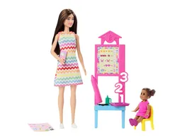 Barbie Puppe Lehrerin mit bruenetter Modepuppe 1 Kleinkind Puppe und Unterrichtszubehoer