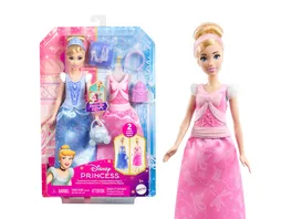 Disney Princess 2 in 1 Geschichten Cinderella Modepuppe mit 2 Oberteilen zum Anklipsen 2 Roecken und 9 Accessoires