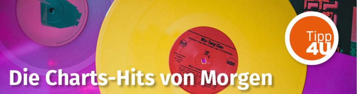 Zwei bunte Schallplatten, gelb und lila