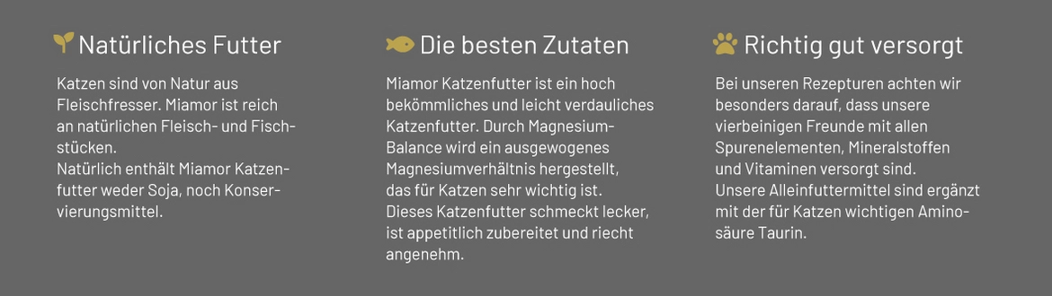 Miamor Vorteile: Natürliches Futter, beste Zutaten und richtig gut versorgt mit Nährstoffen