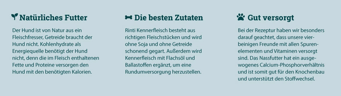 Rinti Vorteile: Natürliches Futter, beste Zutaten und gute Versorgung