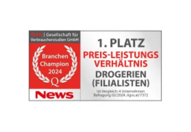 Branchenchampion 2024 - Bestes Preis-Leistungsverhältnis in der Kategorie Drogerie