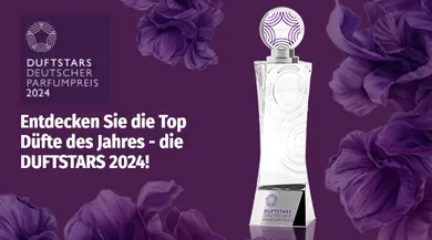 Der Preis Duftstars 2024 auf violettem Hintergrund