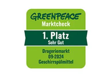 Müller belegt den 1. Platz beim Greenpeace Marktcheck in der Kategorie Geschirrspülmittel