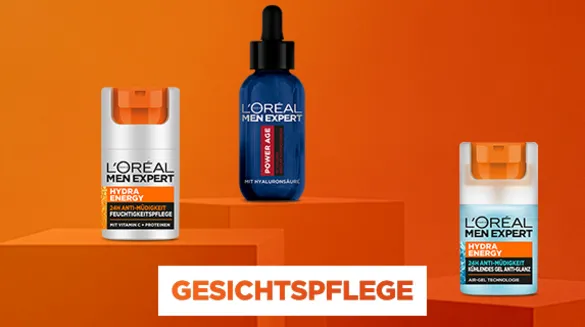 L'Oréal Men Expert Gesichtspflege: Hydra Energy 24h Feuchtigkeitspflege und Power Age Serum mit Hyaluronsäure. Pflegeserie für Männer zur Hydratation und Anti-Aging-Wirkung.