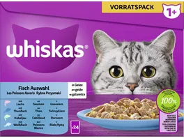 Whiskas Portionsbeutel Vorratspack 1 Fisch Auswahl in Gelee Katzennassfutter