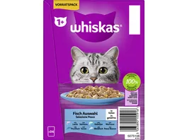 Whiskas Portionsbeutel Vorratspack 1 Fisch Auswahl in Gelee Katzennassfutter