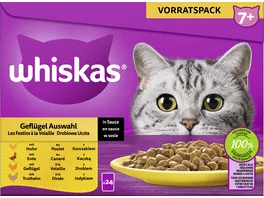 Whiskas Portionsbeutel 7 Gefluegel Auswahl in Sauce Katzennassfutter 24x85g