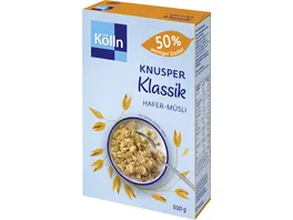 Koelln Knusper Klassik Hafer Muesli 50 weniger Zucker 500g mit feiner Vanille Note