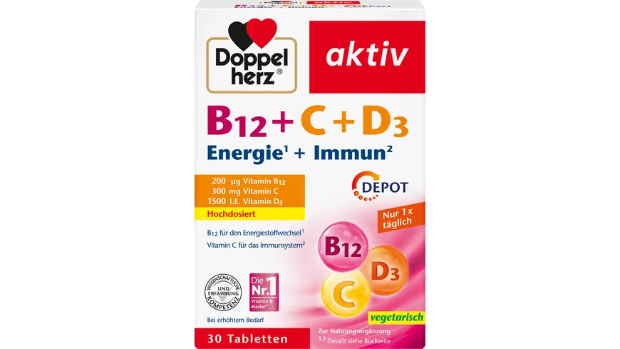 Doppelherz B12 + C + D3 Energie + Immun Depot 30 Tabletten Online ...