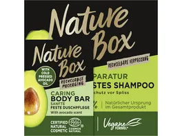 NATURE BOX festes Shampoo feste Duschpflege Mini Reparatur Mit Avocadooel Onpack