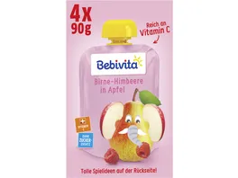 Bebivita Quetschbeutel Frucht Birne Himbeere in Apfel 4x90g