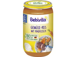 Bebivita Bio Menues ab dem 12 Monat Gemuese Reis mit Rindfleisch