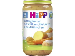 HiPP Menues Buttergemuese mit Suesskartoffelpueree und Bio Huehnchen 250g
