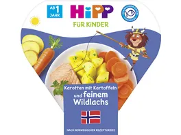 HiPP Bio fuer Kinder Teller Karotten mit Kartoffeln und feinem Wildlachs