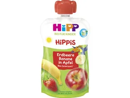 HiPP Bio fuer Kinder HiPPiS im Quetschbeutel Erdbeere Banane in Apfel ohne Zuckerzusatz