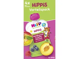 HiPP HiPPis im Quteschbeutel 4x100g Vorteilspack Waldbeeren in Apfel Pfirsich