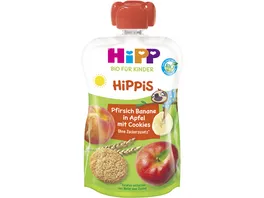 HiPP Bio fuer Kinder HiPPiS mit Vollkorn Pfirsich Banane in Apfel mit Cookies