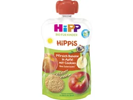 HiPP Bio fuer Kinder HiPPiS mit Vollkorn Pfirsich Banane in Apfel mit Cookies
