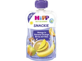 HiPP Bio fuer Kinder Snackie Mango in Banane Orange Birne mit Reis