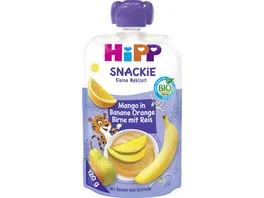 HiPP Bio fuer Kinder Snackie Mango in Banane Orange Birne mit Reis