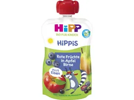 HiPP Bio fuer Kinder HiPPiS Frucht Plus Rote Fruechte in Apfel Birne plus Eisen