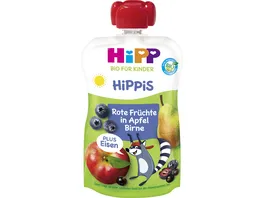 HiPP Bio fuer Kinder HiPPiS Frucht Plus Rote Fruechte in Apfel Birne plus Eisen