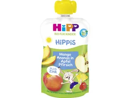 HiPP Bio fuer Kinder HiPPiS Frucht Plus Mango Ananas in Apfel Pfirsich plus Zink