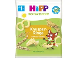 HiPP Bio fuer Kinder Knabberprodukte Kunsper Ringe mit feiner Kaesenote 25g