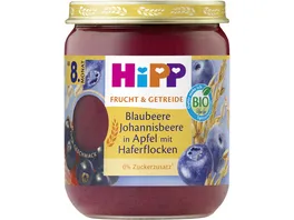 HiPP Bio Frucht und Getreide Blaubeere Johannisbeere in Apfel mit Haferflocken