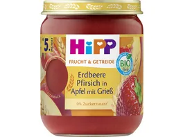 HiPP Bio Frucht und Getreide Erdbeere Pfirsich in Apfel mit Griess