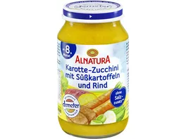 Alnatura Bio Karotte Zucchini Suesskartoffel mit Rind Babyglaeschen ab 8 Mon