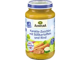 Alnatura Bio Karotte Zucchini Suesskartoffel mit Rind Babyglaeschen ab 8 Mon