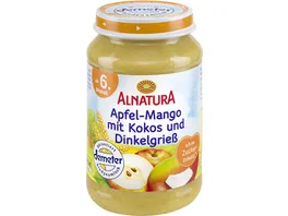Alnatura Bio Apfel Mango mit Kokos und Dinkelgriess Babyglaeschen ab 6 Mon