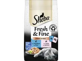 SHEBA Fresh Fine in Sauce mit Thunfisch und mit Lachs Portionsbeutel 6x50g