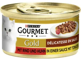 PURINA GOURMET Gold Delicatesse en Sauce mit Rind Huhn in einer Sauce mit Tomaten