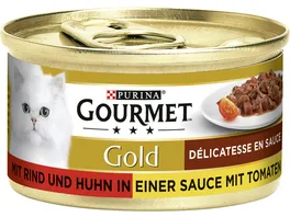 PURINA GOURMET Gold Delicatesse en Sauce mit Rind Huhn in einer Sauce mit Tomaten