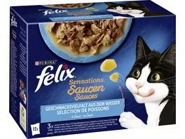 PURINA FELIX Katzennassfutter Sensations Saucen Geschmacksvielfalt aus dem Wasser