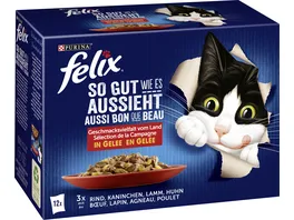 PURINA FELIX Katzennassfutter So gut wie es aussieht in Gelee Geschmacksvielfalt vom Land